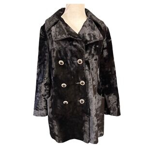 vintage baron black velvet double breasted coat with rhinestone buttons